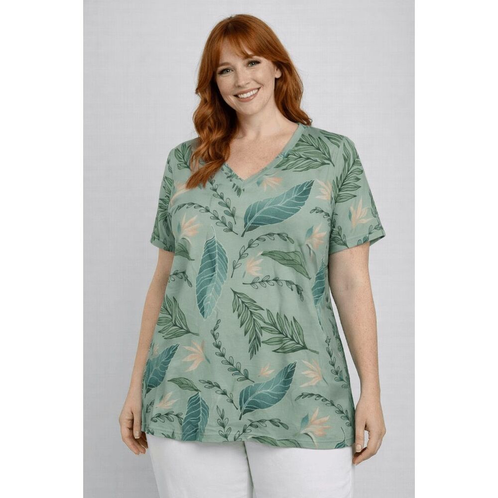 Bon Apple Tea Women's Leaf V-neck T-shirt 1X